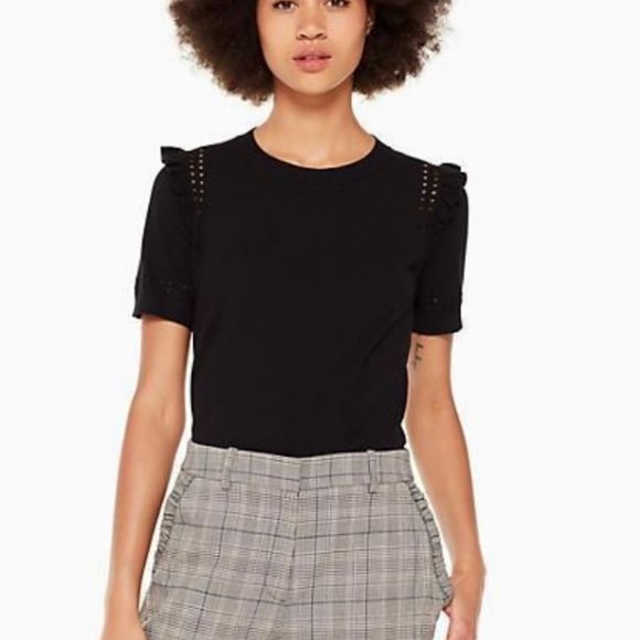 kate spade ruffle short sleeve sweater black M nwo - Picture 2 of 7